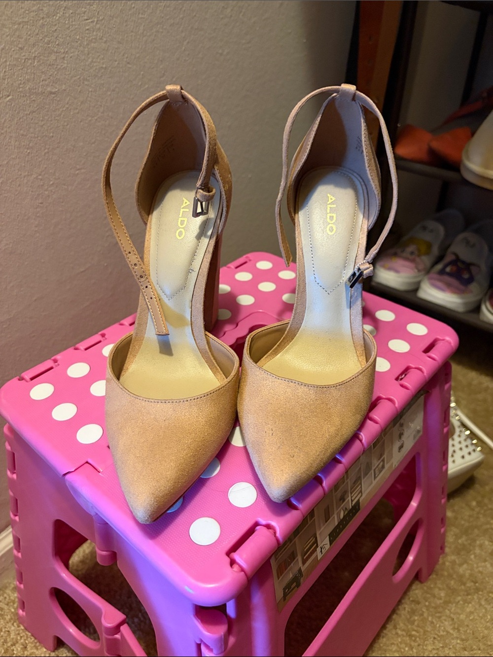ALDO Nude/Tan Pointed Toe Ankle Strap Heels